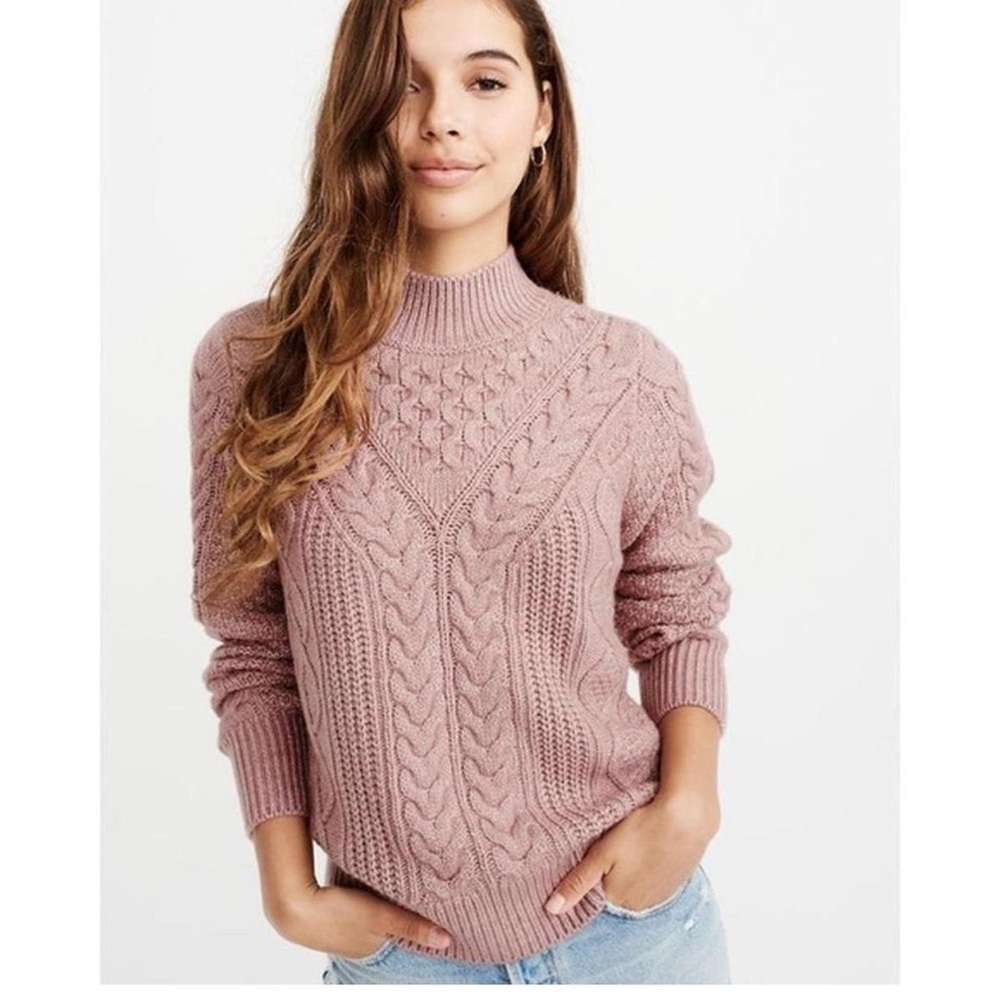 Abercrombie & Fitch Cable‎ Knit Sweater Dusty Rose Womens large mauve mock pink